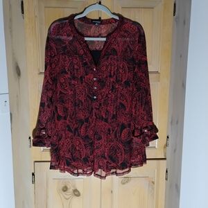 Ava & Grace Black and Red Paisley Blouse Sz 3X